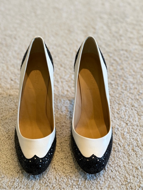 J. Crew Shoes - J. Crew Black Glitter and White Leather Tuxedo Cap-Toe Pumps